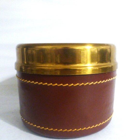 DUK-IT HUMIDOR & 2 Tobacco Cans Leather-Wrapped Copper Body Brass Lids - Picture 2 of 10